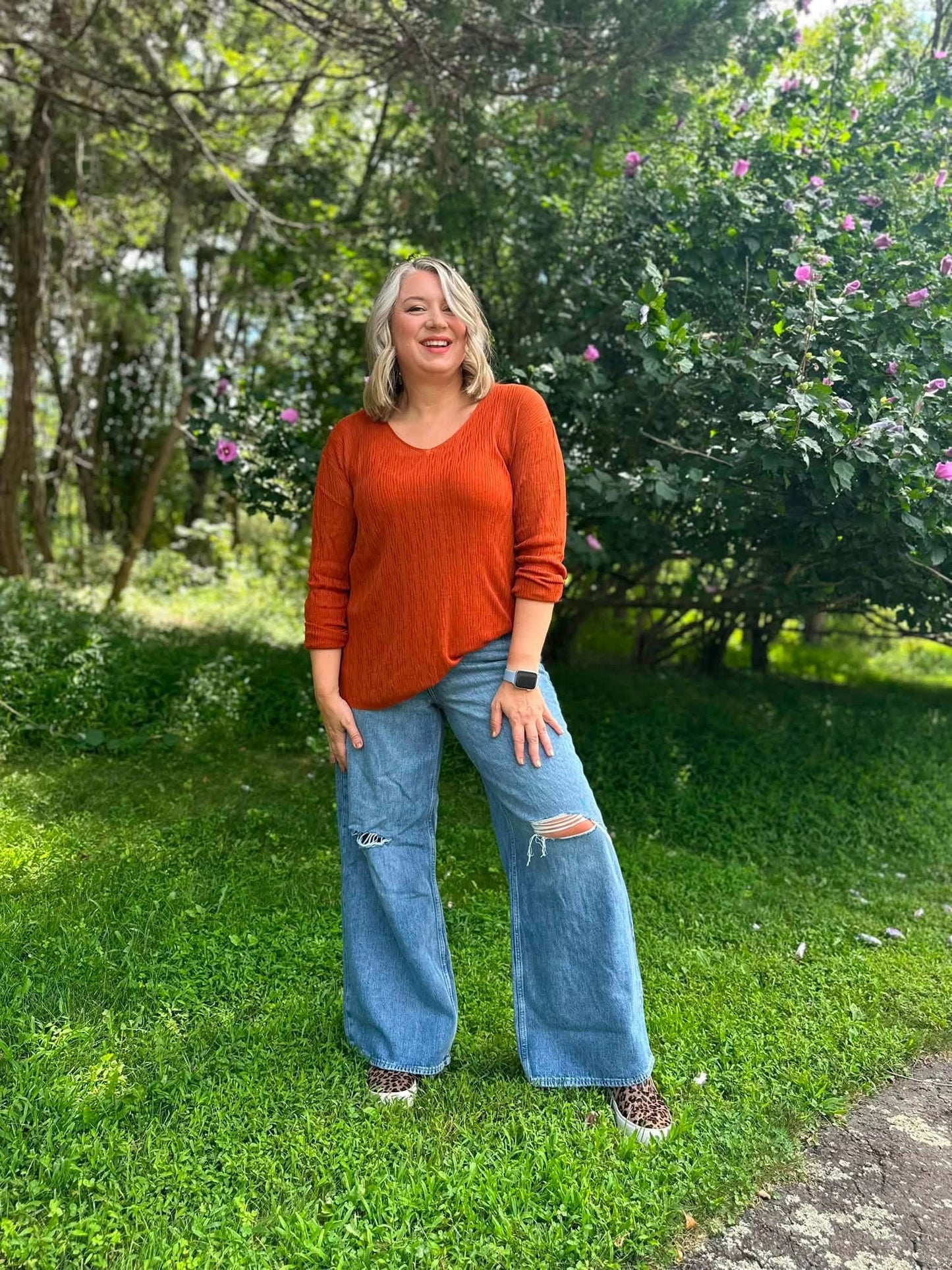 LuLaRoe Maggie Textured Knit Top - Solid Burnt Orange