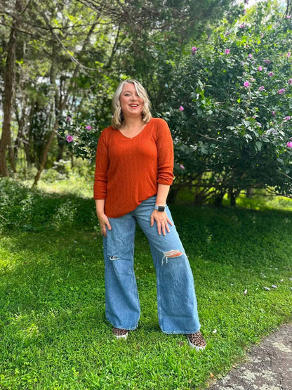 LuLaRoe Maggie Textured Knit Top - Solid Burnt Orange