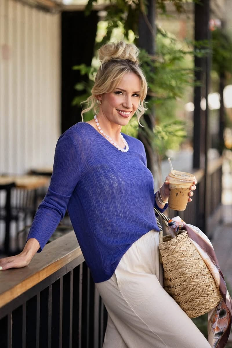 LuLaRoe Maggie Textured Knit Top - Solid Periwinkle Blue