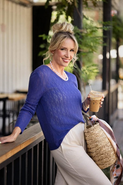 LuLaRoe Maggie Textured Knit Top - Solid Periwinkle Blue