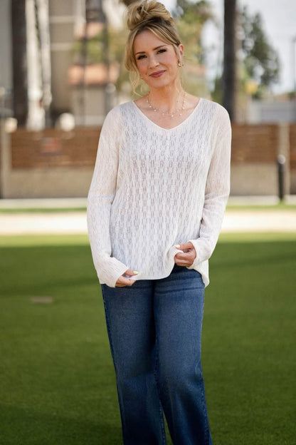 LuLaRoe Maggie Textured Knit Top - Solid Soft Ivory