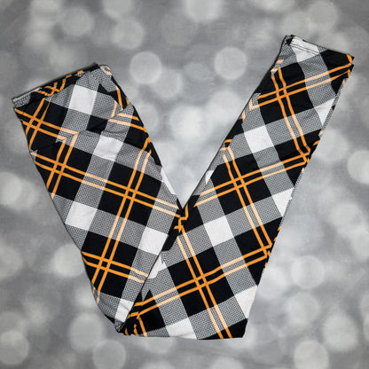 LuLaRoe 2026 Halloween Leggings – Black, Orange & White Mixed Plaid