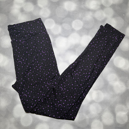 LuLaRoe 2026 Halloween Leggings – Black & Purple Celestial Moons & Stars