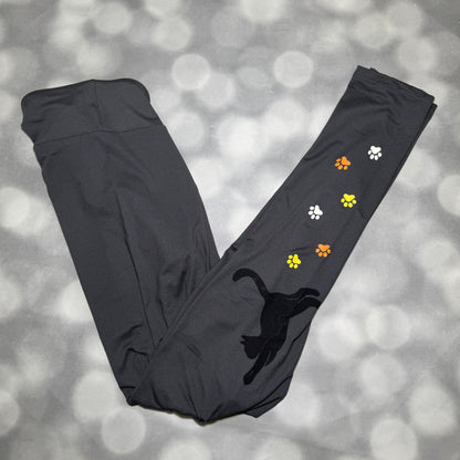 LuLaRoe 2026 Halloween Leggings – Charcoal Black Cat & Colorful Paw Prints