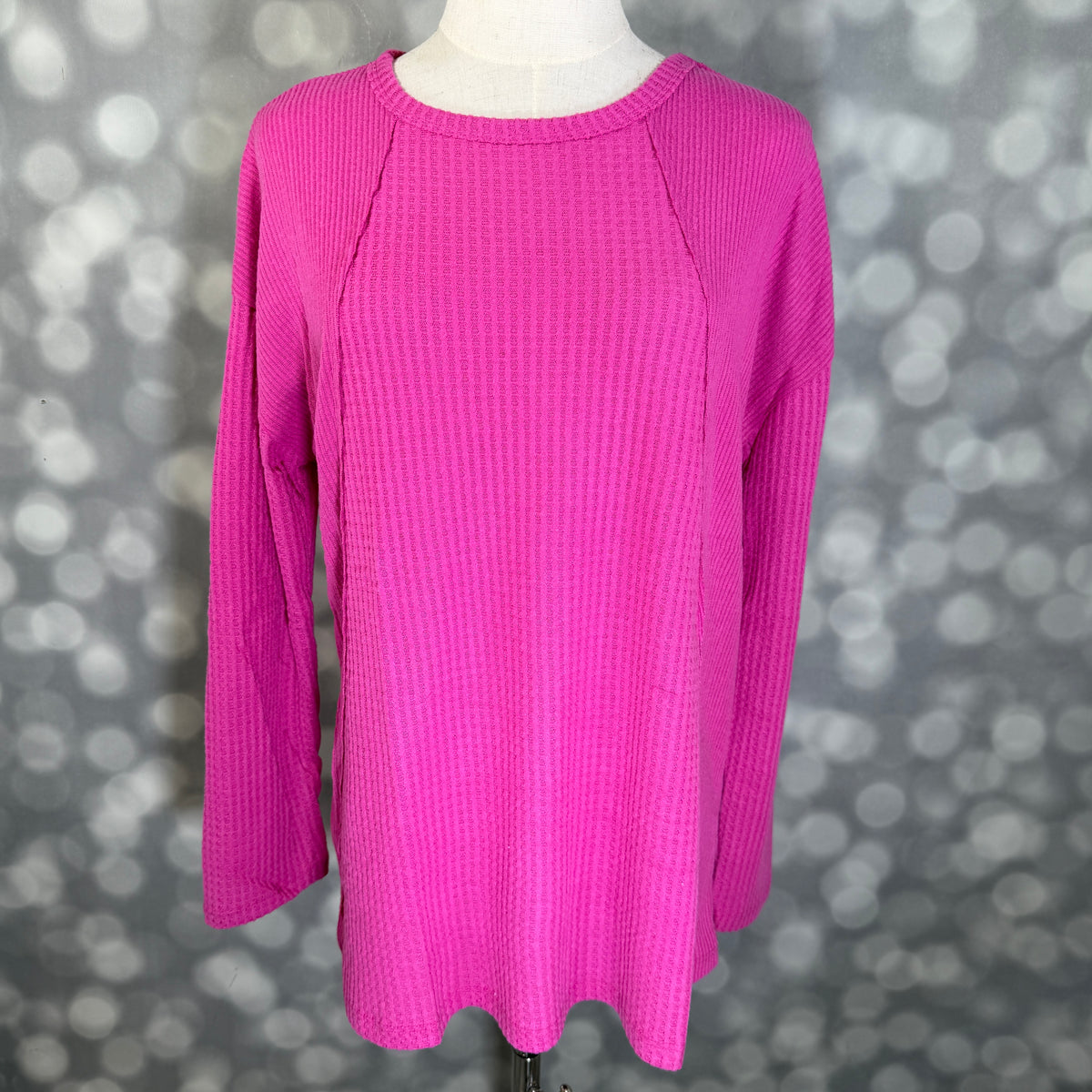 LuLaRoe LuLaRoe Tina Mixed Media Long Sleeve Top – Solid Vibrant Orchid Pink 