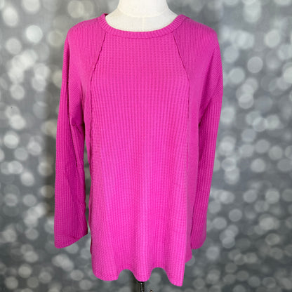 LuLaRoe LuLaRoe Tina Mixed Media Long Sleeve Top – Solid Vibrant Orchid Pink 