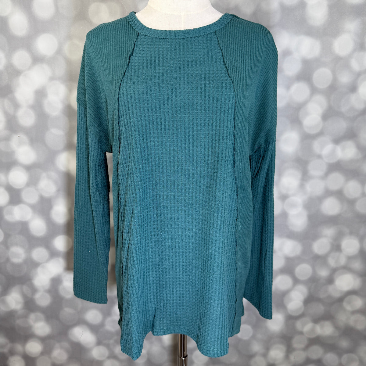 LuLaRoe LuLaRoe Tina Mixed Media Long Sleeve Top – Solid Deep Teal Green 