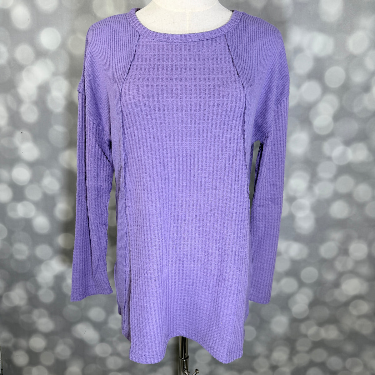 LuLaRoe LuLaRoe Tina Mixed Media Long Sleeve Top – Solid Dusty Violet Purple 