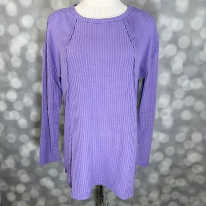LuLaRoe LuLaRoe Tina Mixed Media Long Sleeve Top – Solid Dusty Violet Purple 