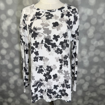 LuLaRoe LuLaRoe Tina Mixed Media Long Sleeve Top – Ivory Black & Gray Floral 