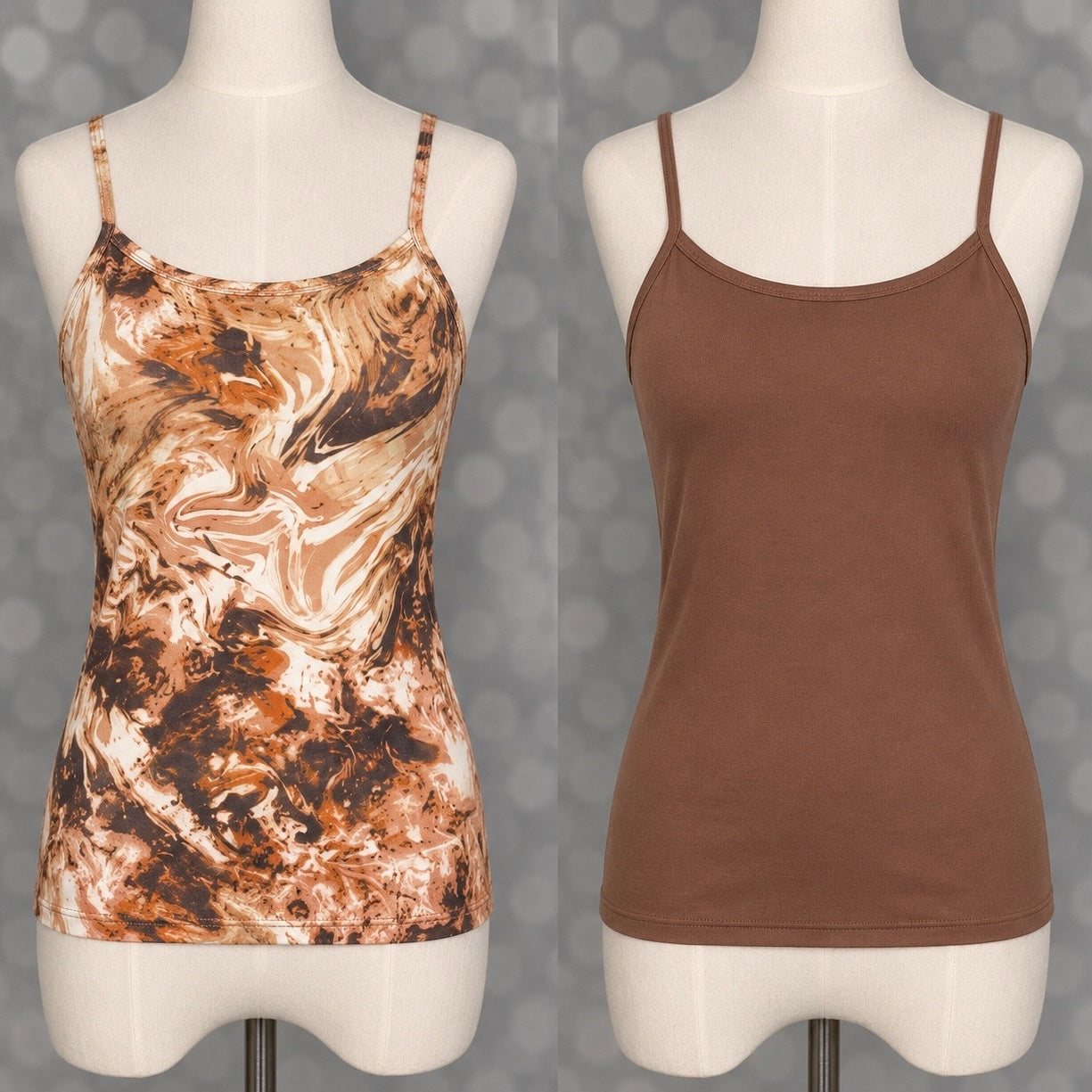 LuLaRoe Essential Cami 2-Pack - Brown & Cream Marbled Abstract + Solid Cocoa Brown