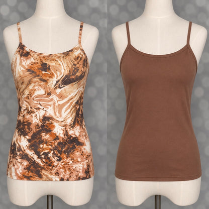 LuLaRoe Essential Cami 2-Pack - Brown & Cream Marbled Abstract + Solid Cocoa Brown