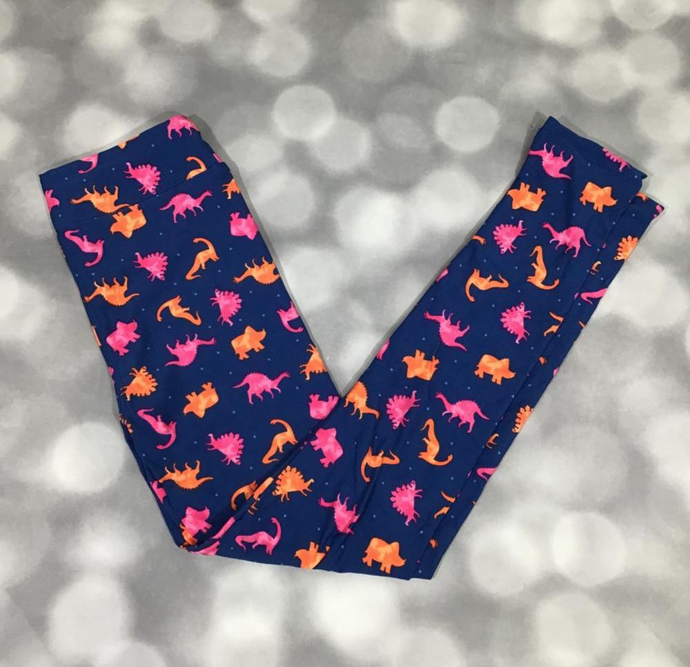 LuLaRoe Kids Gigi and Jax - Kids Gigi and Jax Leggings - Blue Pink Orange Dinos 
