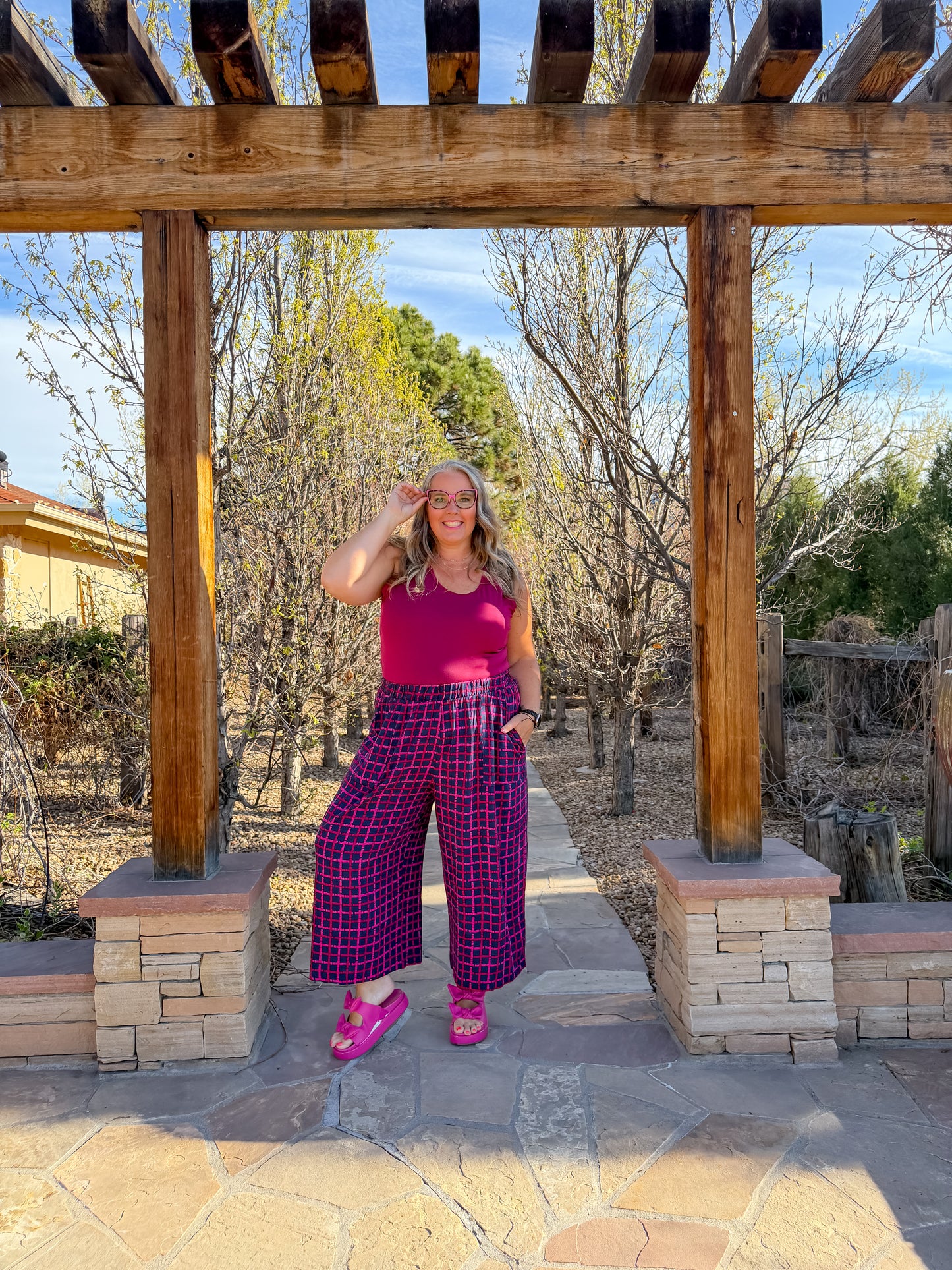 LuLaRoe LuLaRoe Justine Pant - Raspberry Grid Luxe 