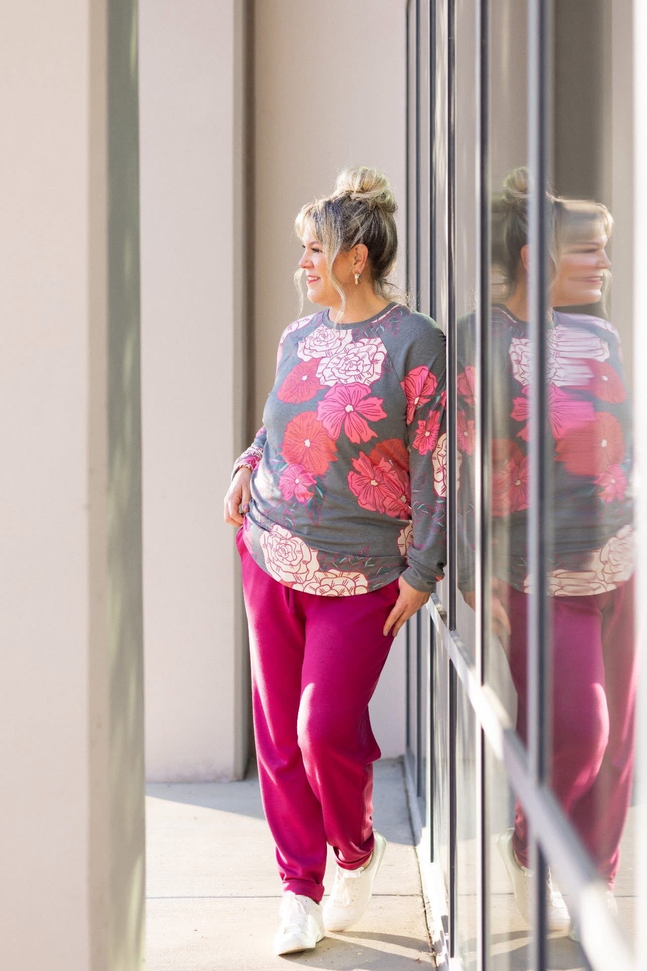 LuLaRoe LuLaRoe Erin Raglan Top - Charcoal Garden Rose 