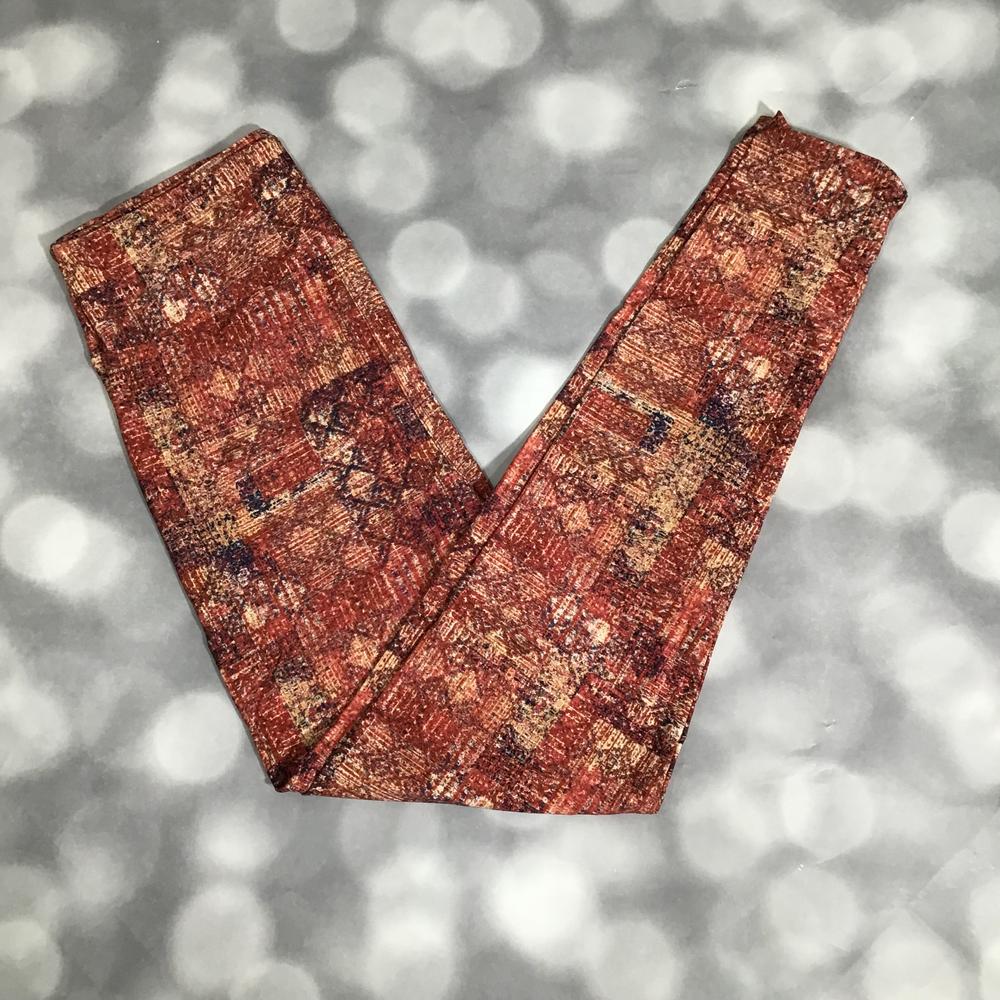 LuLaRoe Single Print - Leggings - Red Brown Blue Distress Boho 