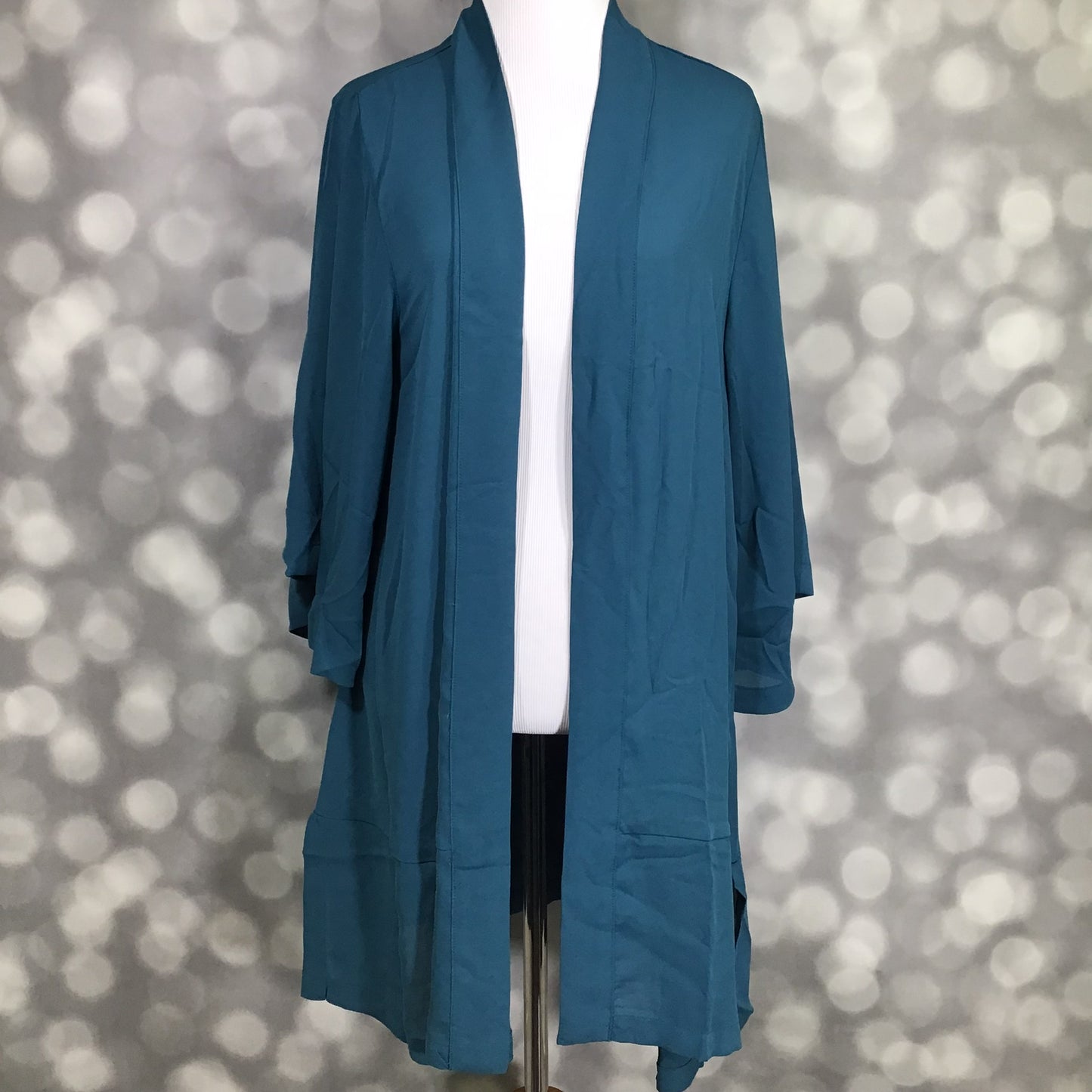 LuLaRoe Aurora bell sleeve kimono in solid deep teal blue