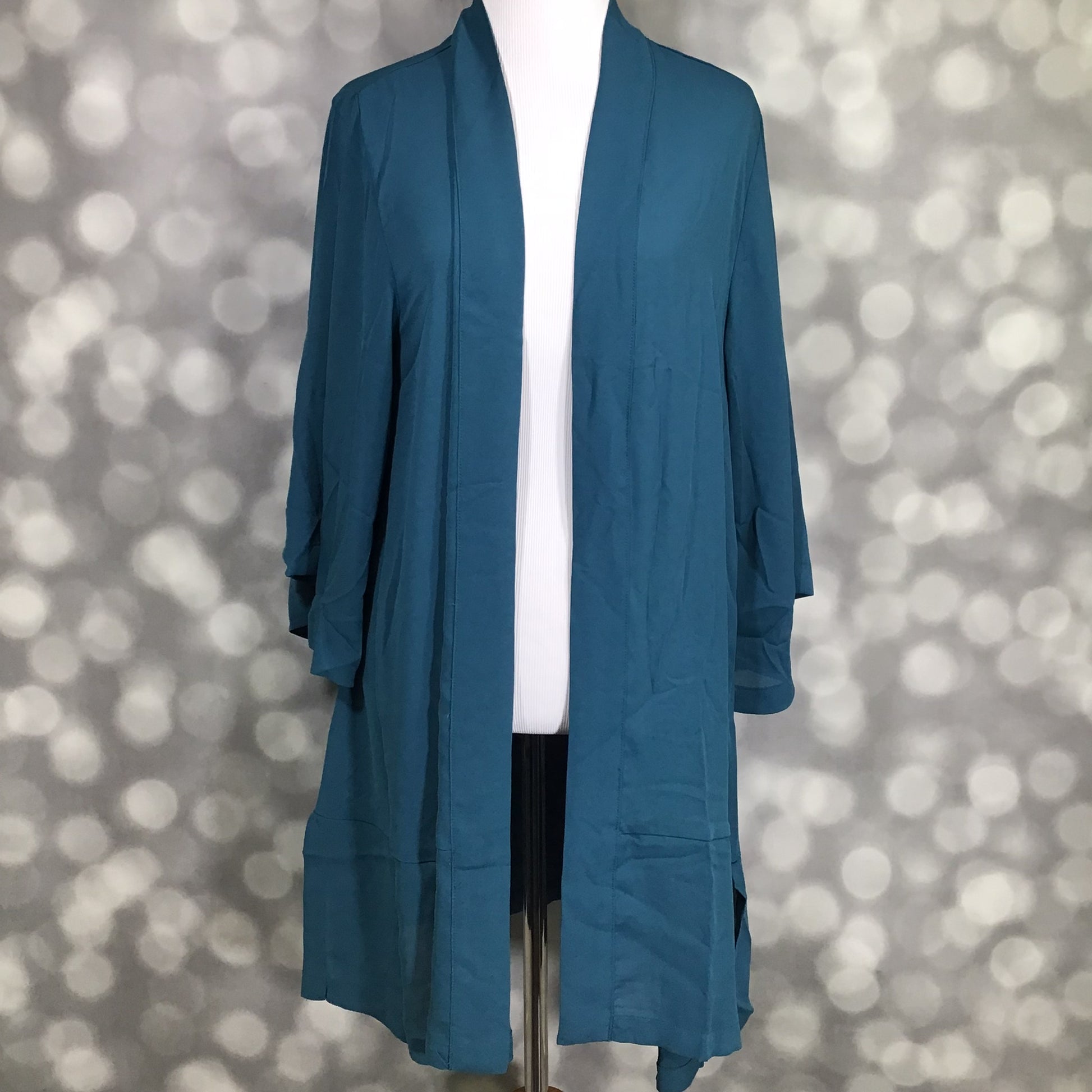 LuLaRoe Aurora bell sleeve kimono in solid deep teal blue
