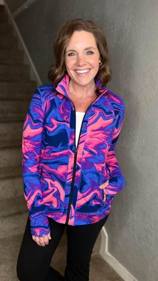 LuLaRoe LuLaRoe RISE Bold Yoga Jacket – Electric Tidal Marble 