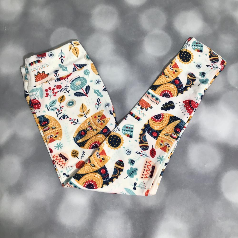 Single Print - Leggings - Folk Art Felines