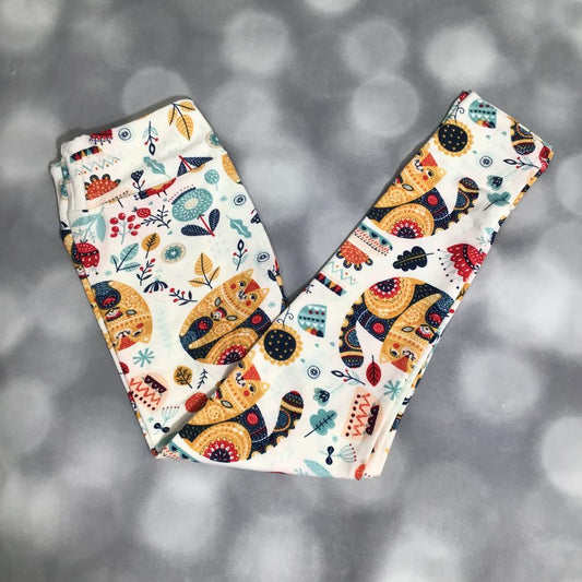 Single Print - Leggings - Folk Art Felines