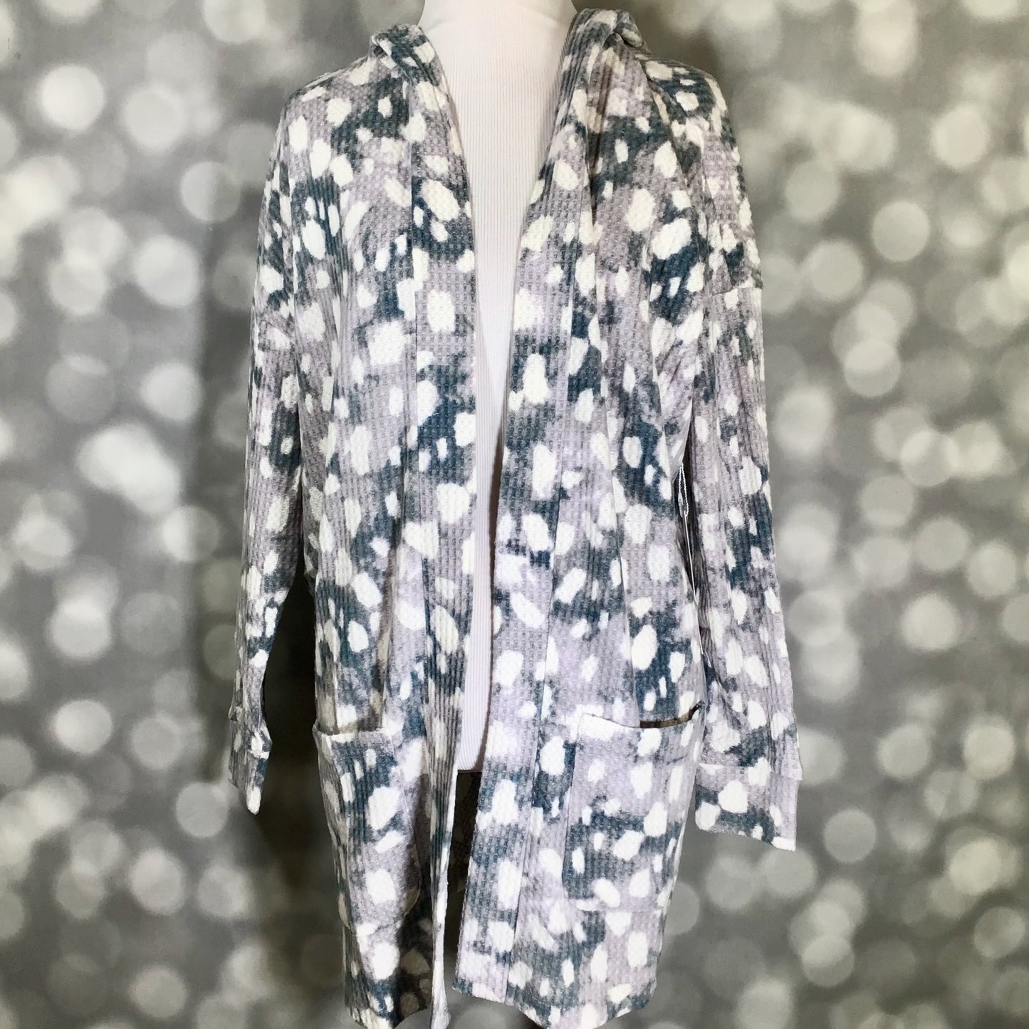 LuLaRoe Cozy Mackenzie Cardigan - Gray & White Abstract Dot