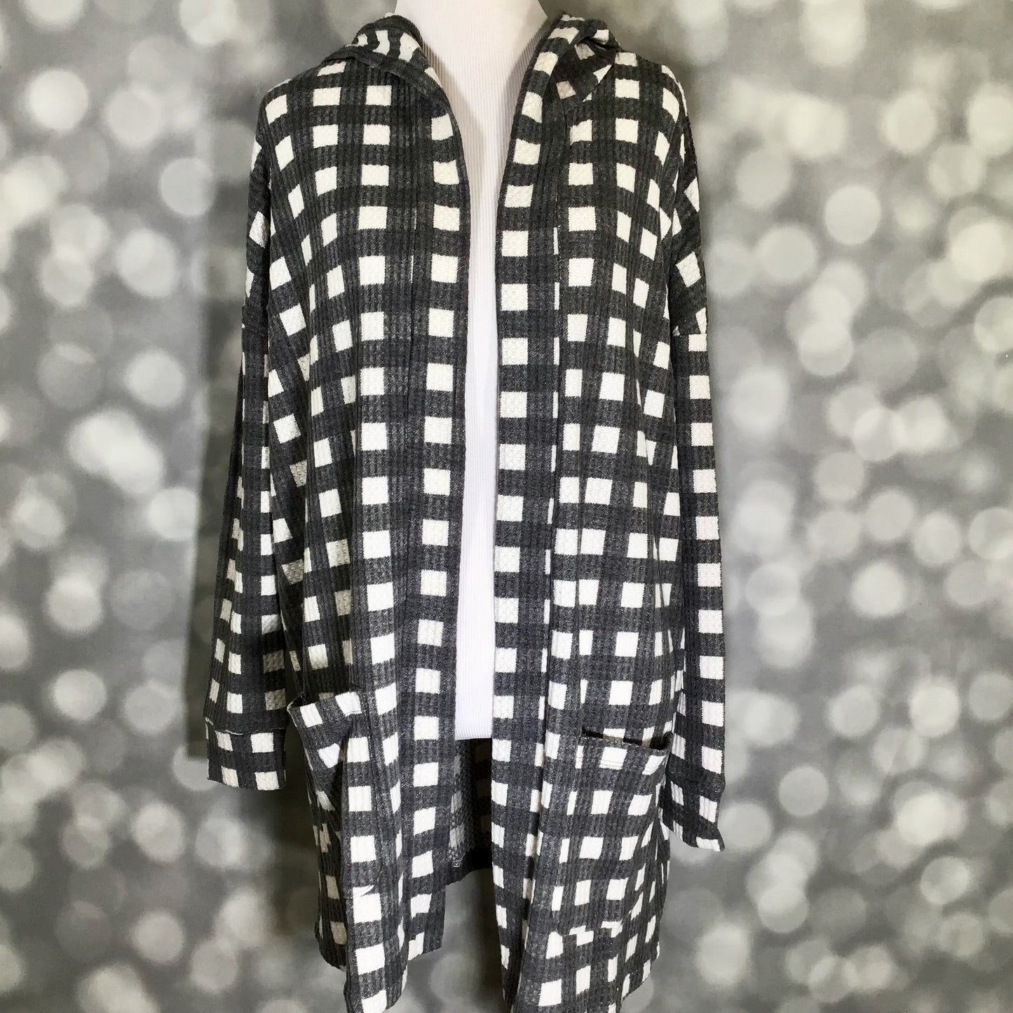 LuLaRoe Cozy Mackenzie Cardigan - Black & White Checkered Plaid