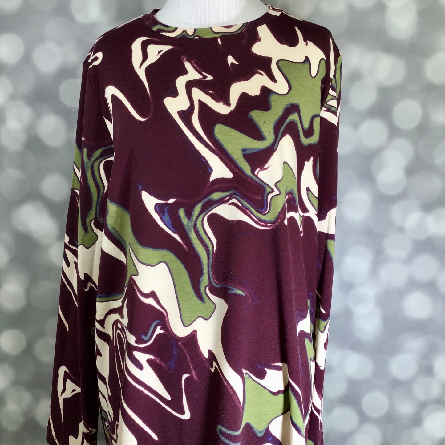 LuLaRoe LuLaRoe Sharon Long Sleeve Top - Maroon Olive Marble Swirl 