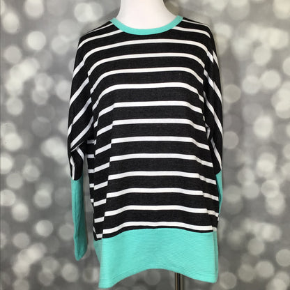 LuLaRoe LuLaRoe Tammy Top — Midnight Stripe with Aqua Pop 