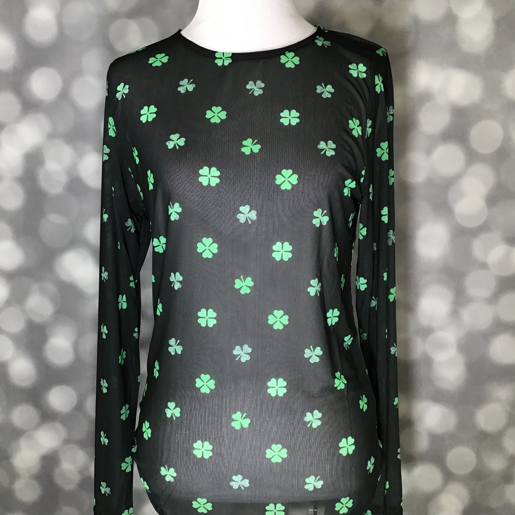 LuLaRoe LuLaRoe May Mesh Top - Emerald Heart & Clover Repeat 