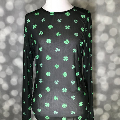 LuLaRoe LuLaRoe May Mesh Top - Emerald Heart & Clover Repeat 