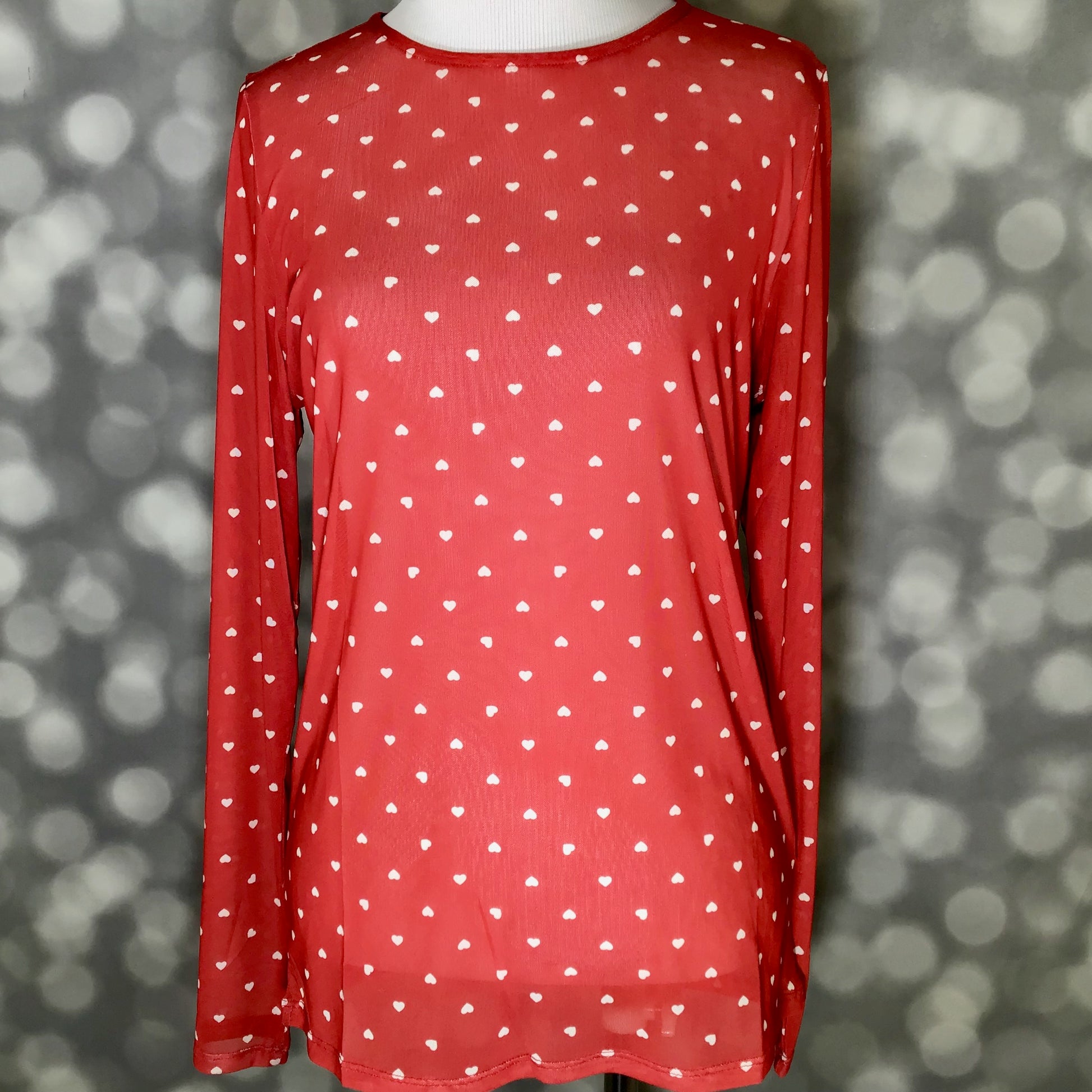 LuLaRoe LuLaRoe May Mesh Top - Scarlet Heart Confetti 