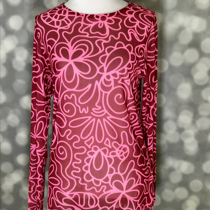 LuLaRoe LuLaRoe May Mesh Top - Raspberry Doodle Bloom 
