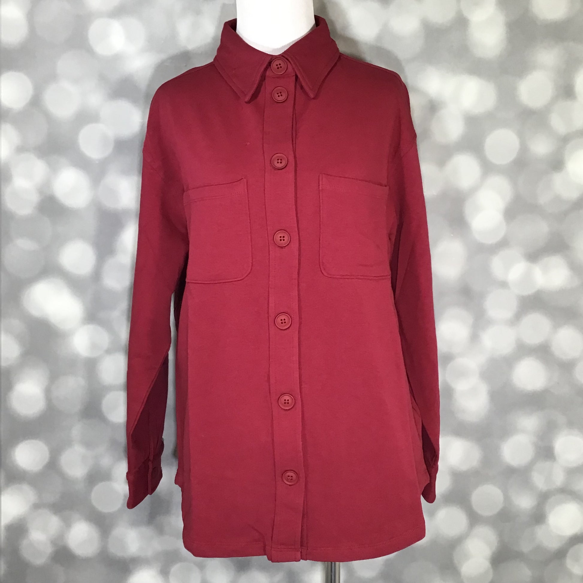LuLaRoe LuLaRoe Myra Shacket - Solid Crimson Heritage 