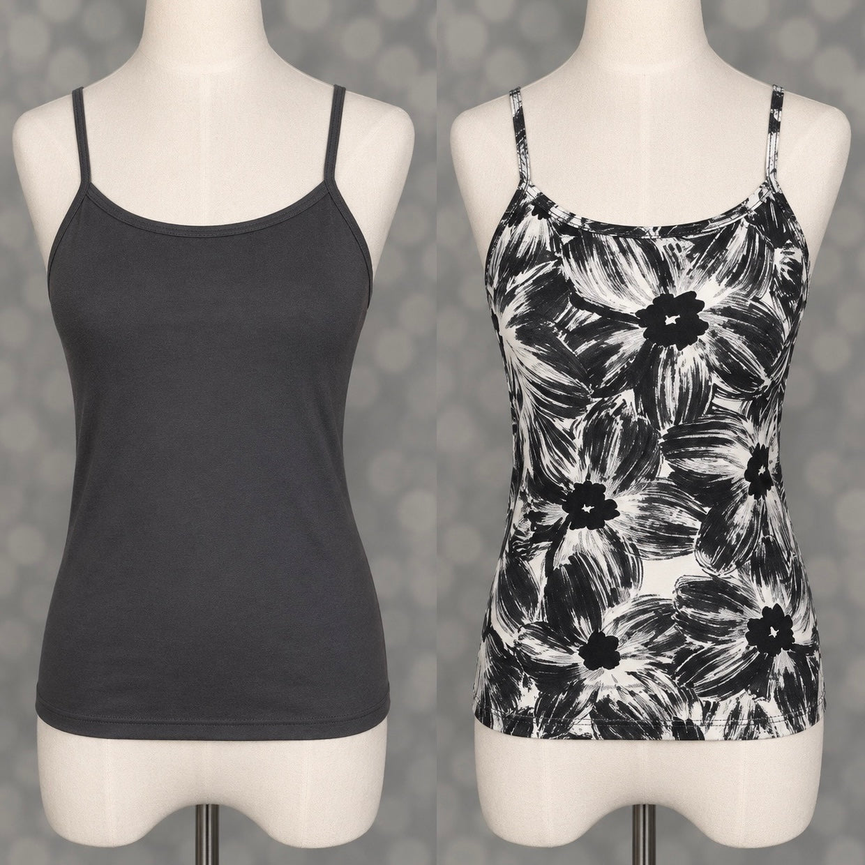 LuLaRoe Essential Cami 2-Pack - Solid Black + Black & Ivory Brushstroke Floral