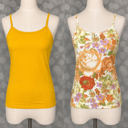 LuLaRoe Essential Cami 2-Pack - Solid Golden Mustard + Ivory, Rust & Lavender Vintage Floral