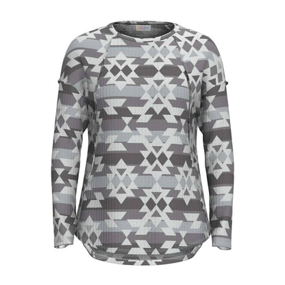 LuLaRoe Tina Mixed Media Long Sleeve Top Ivory Taupe Gray Abstract Geometric – color and print detail
