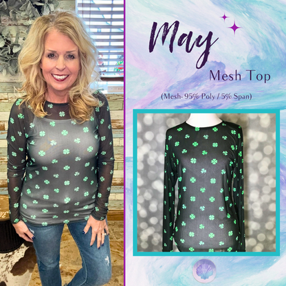 LuLaRoe LuLaRoe May Mesh Top - Emerald Heart & Clover Repeat 