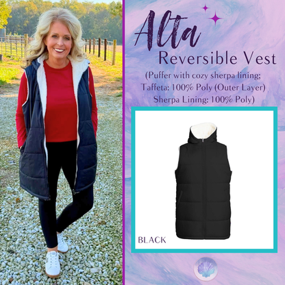 LuLaRoe Alta Reversible Long Vest in Solid Black, front product view