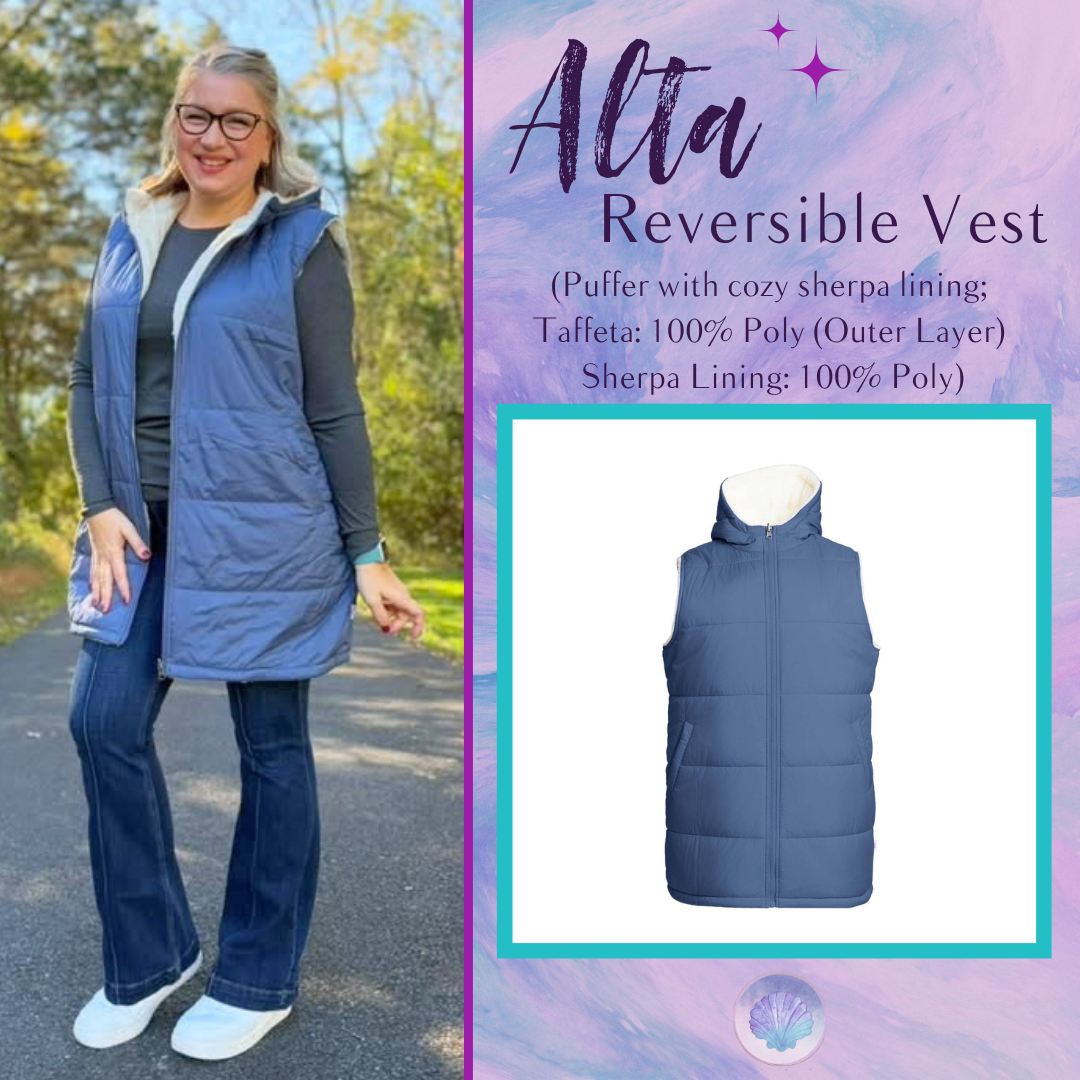 LuLaRoe Alta Reversible Long Vest in Solid Dusty Slate Blue, front product view