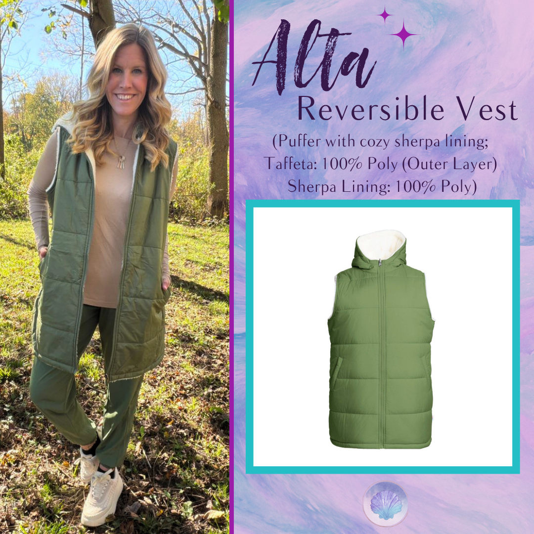 LuLaRoe Alta Reversible Long Vest in Solid Muted Olive Green, front product view