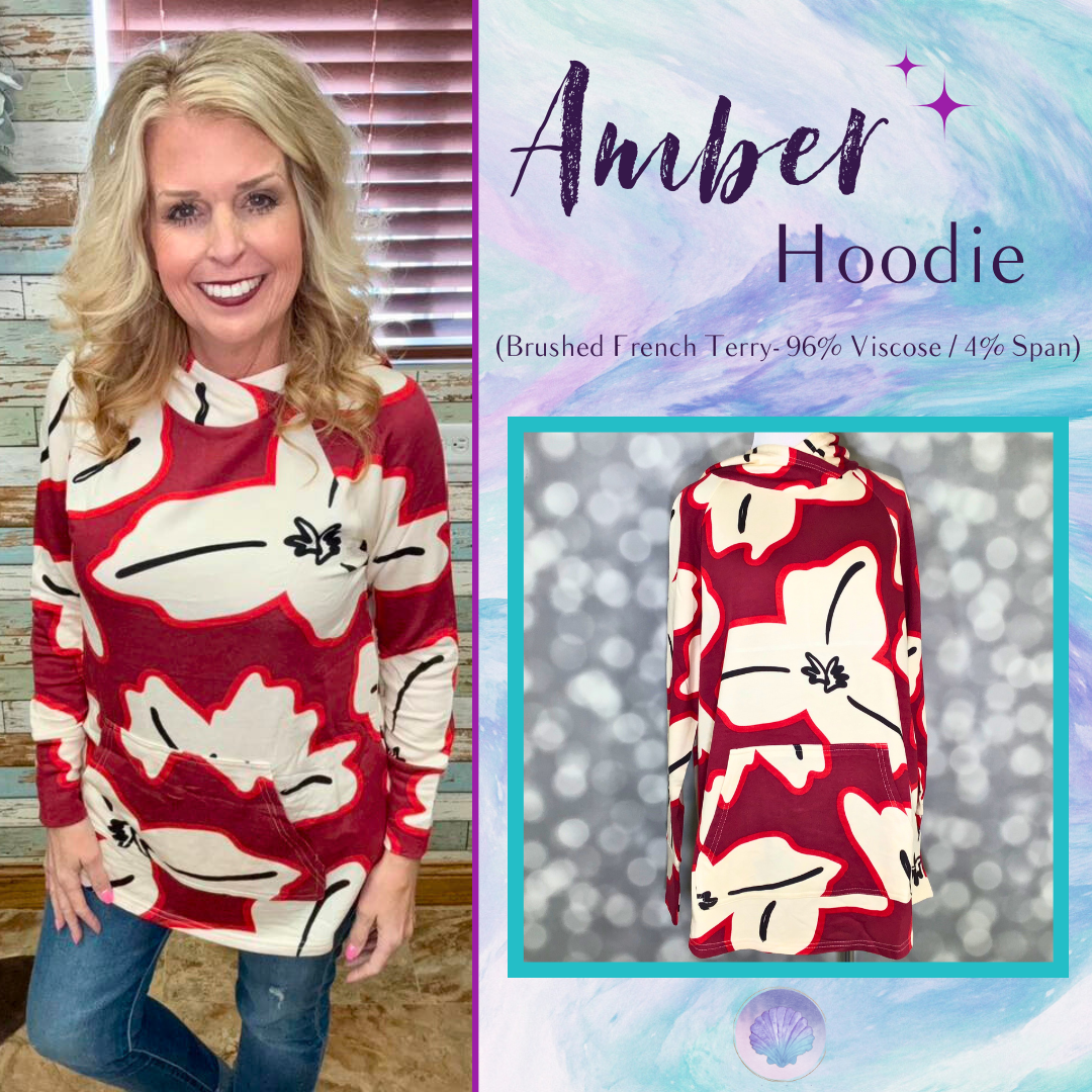 LuLaRoe LuLaRoe Amber Hoodie - Burgundy Bloom Graphic 