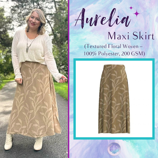 LuLaRoe Aurelia Maxi Skirt - Solid Khaki Tonal Leaf Vine - main product image