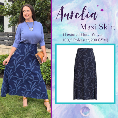 LuLaRoe Aurelia Maxi Skirt - Solid Navy Blue Tonal Leaf Vine - main product image