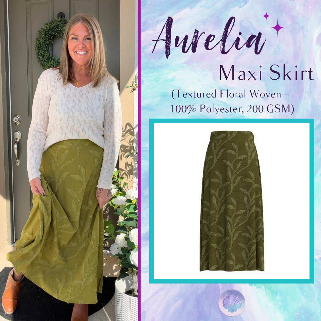 LuLaRoe Aurelia Maxi Skirt - Solid Olive Green Tonal Leaf Vine - main product image
