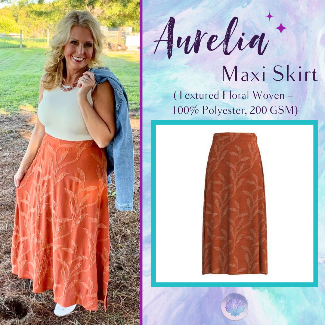 LuLaRoe Aurelia Maxi Skirt - Solid Rust Orange Tonal Leaf Vine - main product image