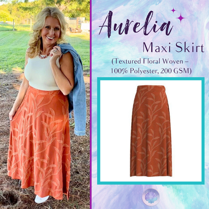 LuLaRoe Aurelia Maxi Skirt - Solid Rust Orange Tonal Leaf Vine - main product image