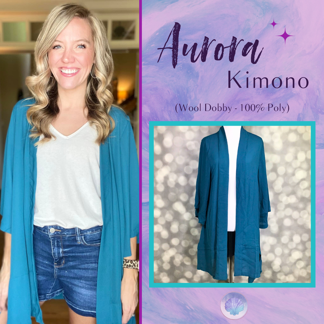 LuLaRoe Aurora bell sleeve kimono in solid deep teal blue