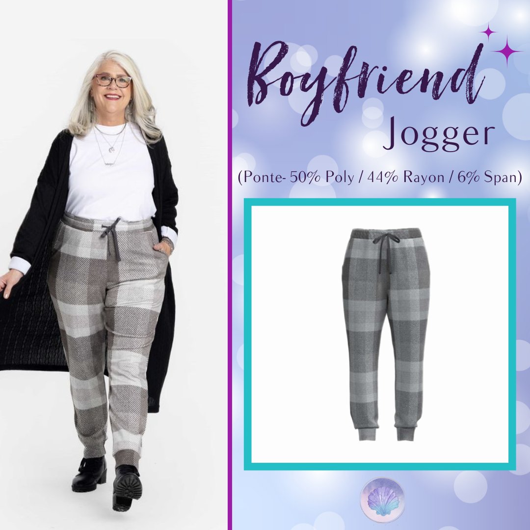 LuLaRoe Boyfriend Jogger - Soft Gray Neutral Plaid