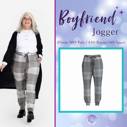 LuLaRoe Boyfriend Jogger - Soft Gray Neutral Plaid